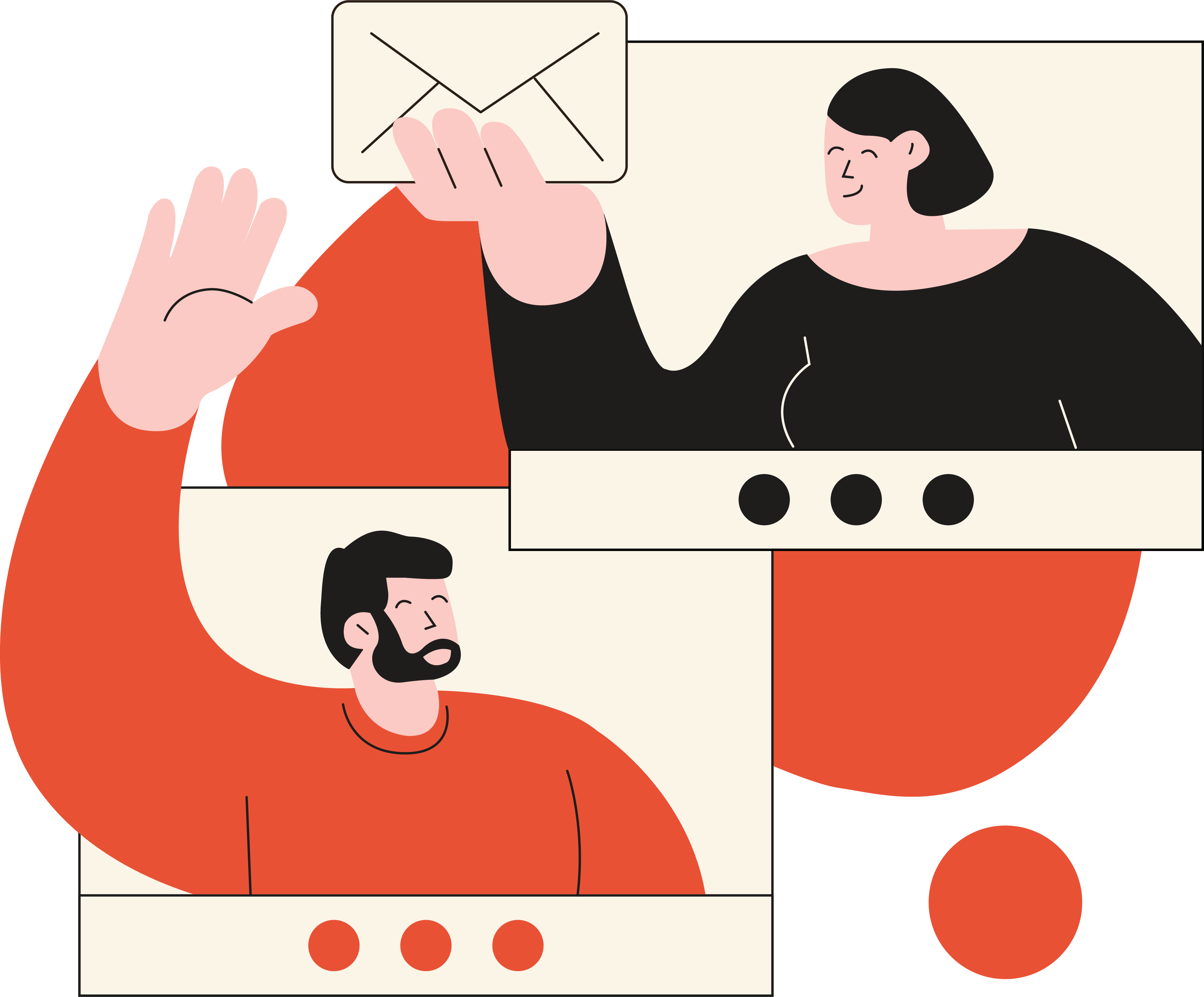 Illustration d’un graphiste qui reçoit un mail d'une cliente